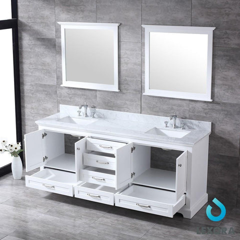 Image of Dukes 80" White Double Vanity | White Carrara Marble Top | White Square Sinks and 30" Mirrors