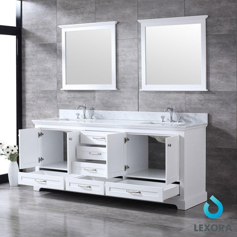 Image of Dukes 80" White Double Vanity | White Carrara Marble Top | White Square Sinks and 30" Mirrors