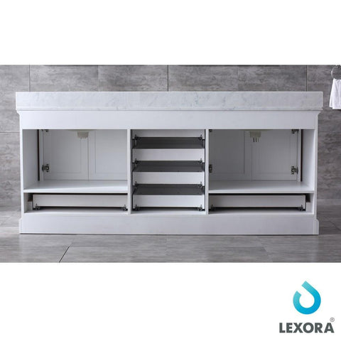 Image of Dukes 80" White Double Vanity | White Carrara Marble Top | White Square Sinks and 30" Mirrors