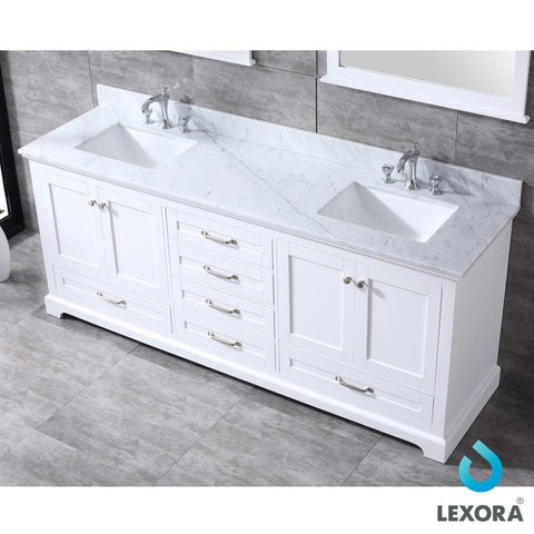 Image of Dukes 80" White Double Vanity | White Carrara Marble Top | White Square Sinks and 30" Mirrors