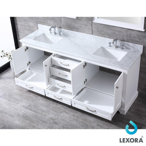Image of Dukes 80" White Double Vanity | White Carrara Marble Top | White Square Sinks and 30" Mirrors