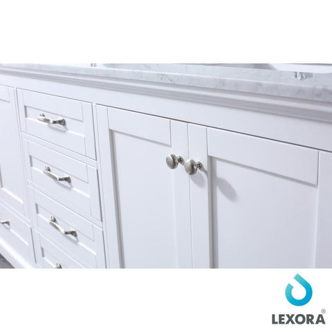 Image of Dukes 80" White Double Vanity | White Carrara Marble Top | White Square Sinks and 30" Mirrors