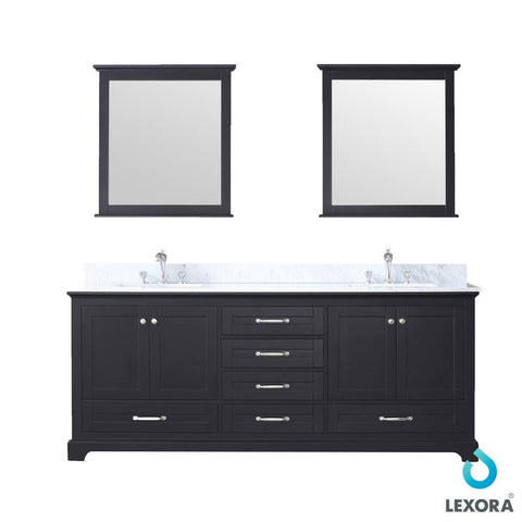 Image of Dukes 80" Espresso Double Vanity | White Carrara Marble Top | White Square Sinks and 30" Mirrors