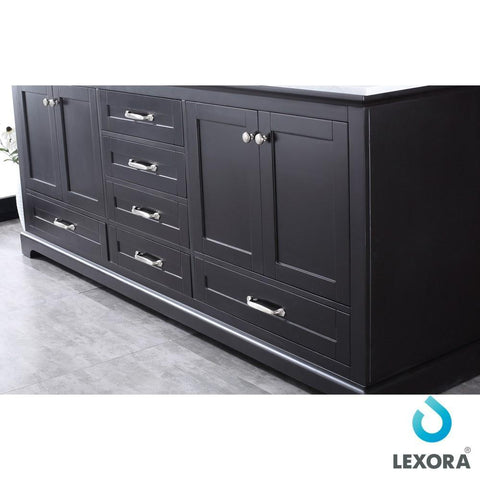 Image of Dukes 80" Espresso Double Vanity | White Carrara Marble Top | White Square Sinks and 30" Mirrors