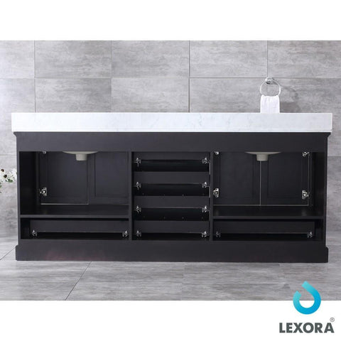 Image of Dukes 80" Espresso Double Vanity | White Carrara Marble Top | White Square Sinks and 30" Mirrors