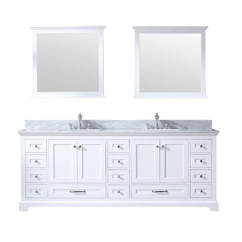 Image of Dukes 84" White Double Vanity | White Carrara Marble Top | White Square Sinks and 34" Mirrors