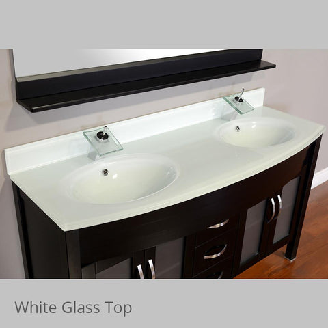 Image of Elite 60" Double Modern Bathroom Vanity - Black with White Glass Top and Mirror AW-082-60-B-WGT-2M24