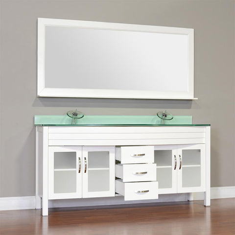 Image of Elite 60" Double Modern Bathroom Vanity - White with White Glass Top and Mirror AW-082-60-W-WGT-2M24