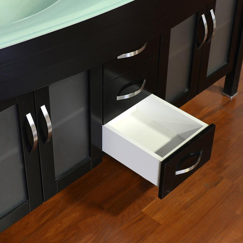 Image of Elite 72" Double Modern Bathroom Vanity - Black with Light Green Glass Top and Mirror AW-082-72-B-LGGT-2M24
