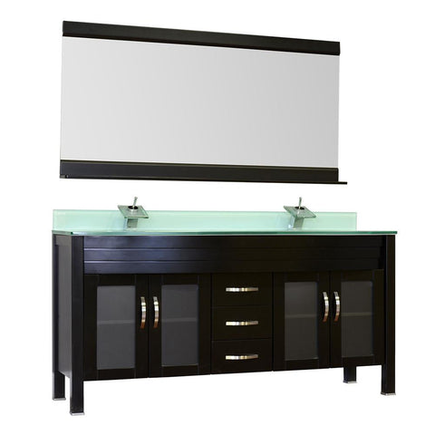 Image of Elite 72" Double Modern Bathroom Vanity - Black with White Glass Top and Mirror AW-082-72-B-WGT-2M24