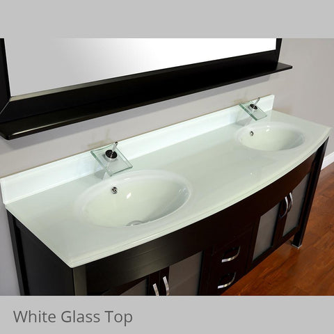 Image of Elite 72" Double Modern Bathroom Vanity - Black with White Glass Top and Mirror AW-082-72-B-WGT-2M24