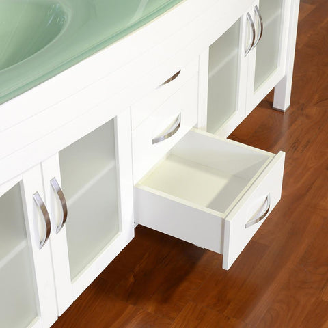 Image of Elite 72" Double Modern Bathroom Vanity - White with Light Green Glass Top and Mirror AW-082-72-W-LGGT-2M24