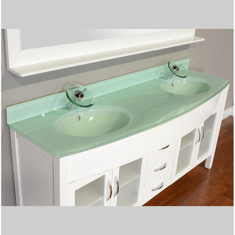 Image of Elite 72" Double Modern Bathroom Vanity - White with Light Green Glass Top and Mirror AW-082-72-W-LGGT-2M24