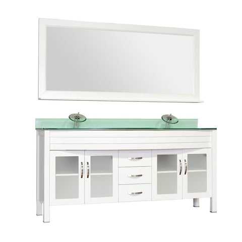 Image of Elite 72" Double Modern Bathroom Vanity - White with White Glass Top and Mirror AW-082-72-W-WGT-2M24