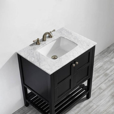 Image of Florence 30" Espresso Transitional Single Sink Vanity w/ Carrara White Marble Countertop