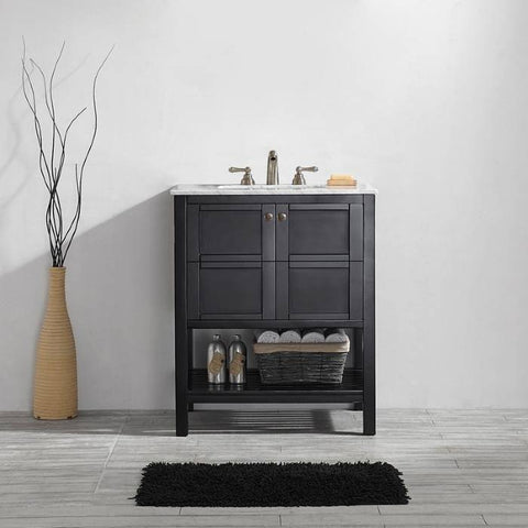 Image of Florence 30" Espresso Transitional Single Sink Vanity w/ Carrara White Marble Countertop