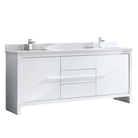 Image of Fresca Allier 72" White Modern Double Sink Bathroom Cabinet w/ Tops FCB8172WH-CWH-U
