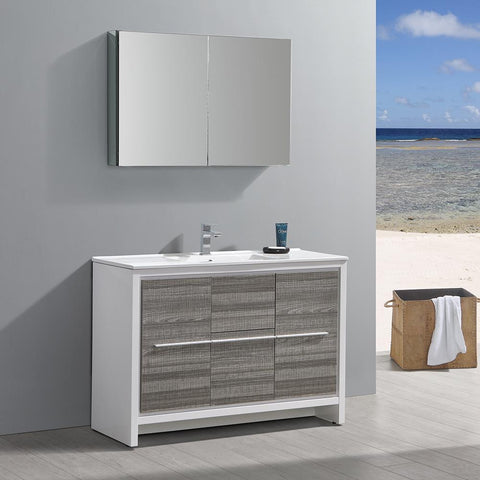 Image of Fresca Allier Rio 48" Ash Gray Modern Bathroom Vanity FVN8148HA-FFT1030BN