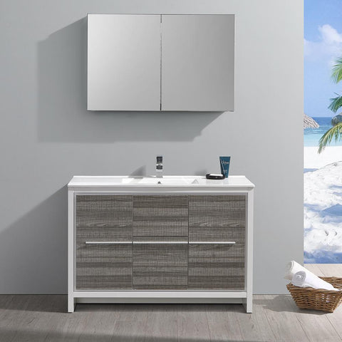Image of Fresca Allier Rio 48" Ash Gray Modern Bathroom Vanity FVN8148HA-FFT1030BN