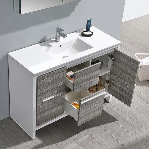 Image of Fresca Allier Rio 48" Ash Gray Modern Bathroom Vanity FVN8148HA-FFT1030BN