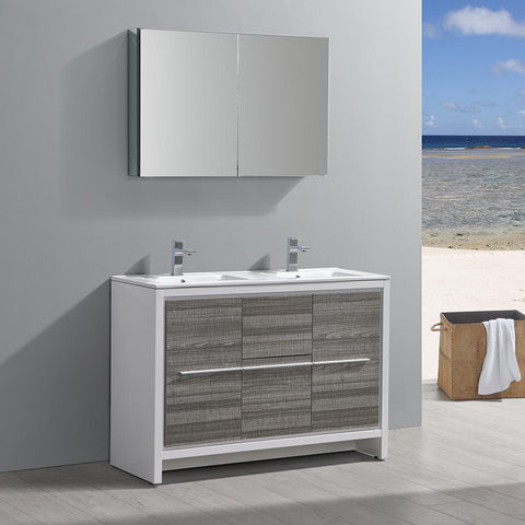 Image of Fresca Allier Rio 48" Ash Gray Modern Bathroom Vanity FVN8148HA-FFT1030BN