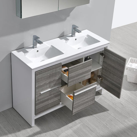 Image of Fresca Allier Rio 48" Ash Gray Modern Bathroom Vanity FVN8148HA-FFT1030BN