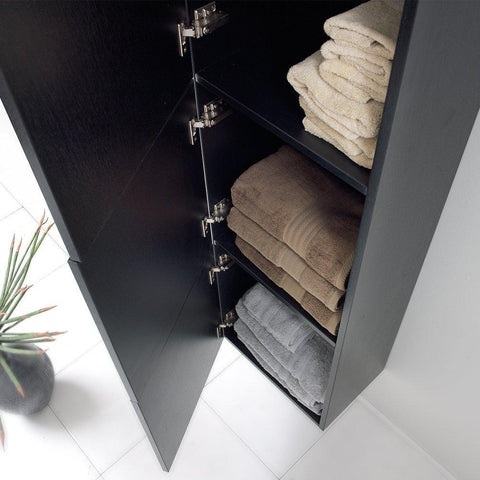 Image of Fresca Black Bathroom Linen Side Cabinet w/ 3 Large Storage Areas FST8090BW