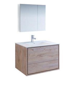 Fresca Catania 36" Rustic Wood Bath Bowl Vessel Vanity Set w/ Cabinet & Faucet FVN9236RNW-FFT1030BN