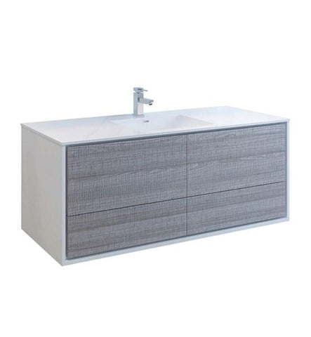Image of Fresca Catania 60" Glossy Ash Gray Wall Hung Modern Bathroom Cabinet w/ Integrated Single Sink | FCB9260HA-S-I FCB9260HA-S-I