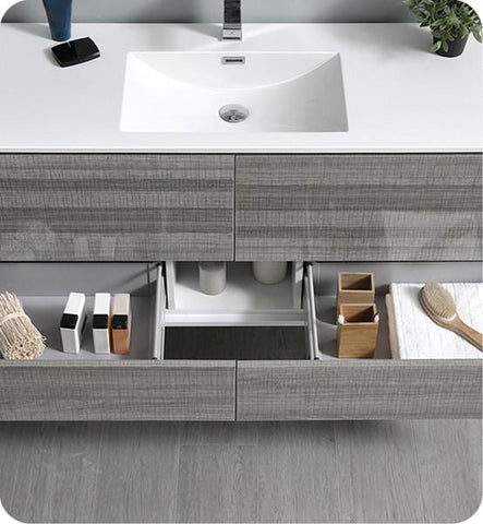 Image of Fresca Catania 60" Glossy Ash Gray Wall Hung Modern Bathroom Cabinet w/ Integrated Single Sink | FCB9260HA-S-I FCB9260HA-S-I