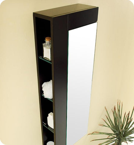Image of Fresca Espresso Bathroom Linen Side Cabinet w/ Large Mirror Door FST1024ES