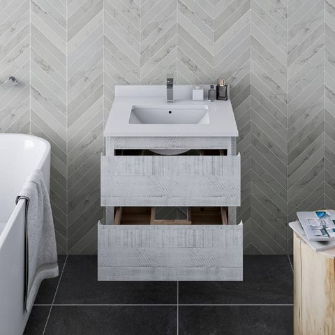 Image of Fresca Formosa 23" Rustic White Wall Hung Modern Bathroom Base Cabinet | FCB3124RWH