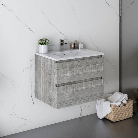 Image of Fresca Formosa 24" Ash Wall Hung Modern Bathroom Vanity | FCB3124ASH-CWH-U FCB3124ASH-CWH-U