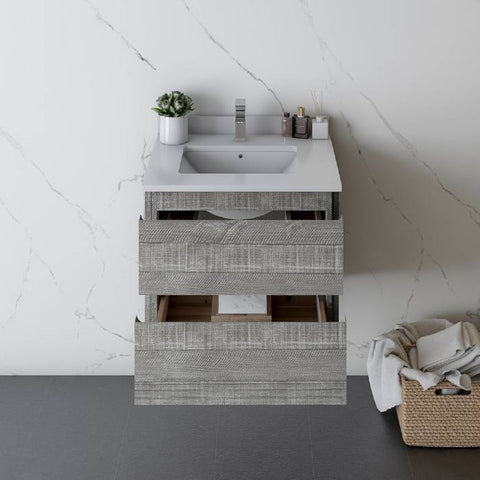 Image of Fresca Formosa 24" Ash Wall Hung Modern Bathroom Vanity | FCB3124ASH-CWH-U FCB3124ASH-CWH-U