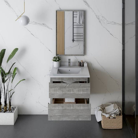 Image of Fresca Formosa 24" Ash Wall Hung Modern Bathroom Vanity | FCB3124ASH-CWH-U FCB3124ASH-CWH-U
