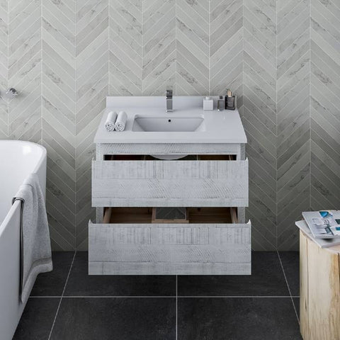 Image of Fresca Formosa 29" Rustic White Wall Hung Modern Bathroom Base Cabinet | FCB3130RWH FCB3130RWH