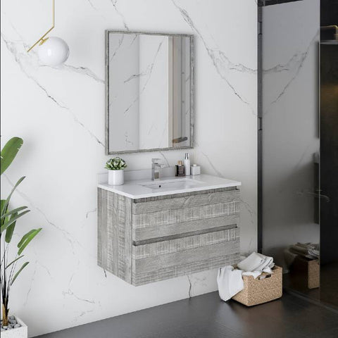 Image of Fresca Formosa 30" Ash Wall Hung Modern Bathroom Vanity | FCB3130ASH-CWH-U FCB3130ASH-CWH-U