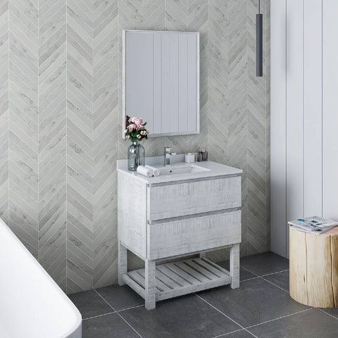 Image of Fresca Formosa 30" Rustic White Freestanding Open Bottom Modern Bathroom Vanity | FCB3130RWH-FS-CWH-U FCB3130RWH-FS-CWH-U