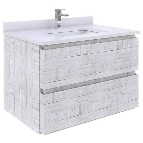 Image of Fresca Formosa 30" Rustic White Wall Hung Modern Bathroom Vanity | FCB3130RWH-CWH-U FCB3130RWH-CWH-U