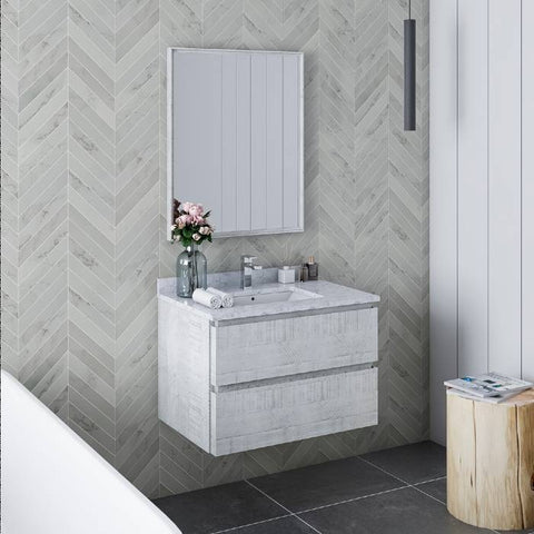 Image of Fresca Formosa 30" Rustic White Wall Hung Modern Bathroom Vanity | FCB3130RWH-CWH-U FCB3130RWH-CWH-U