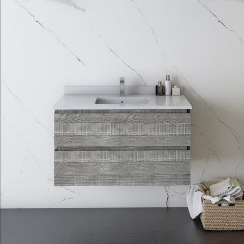 Image of Fresca Formosa 35" Ash Wall Hung Modern Bathroom Base Cabinet | FCB3136ASH FCB3136ASH