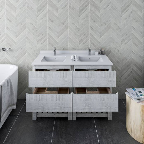 Image of Fresca Formosa 46" Rustic White Freestanding Open Bottom Double Sink Modern Bathroom Base Cabinet | FCB31-2424RWH-FS