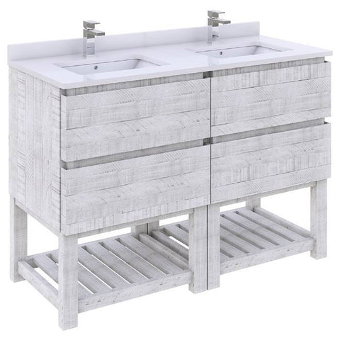 Image of Fresca Formosa 46" Rustic White Freestanding Open Bottom Double Sink Modern Bathroom Base Cabinet | FCB31-2424RWH-FS FCB31-2424RWH-FS