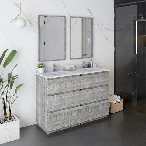 Image of Fresca Formosa 48"Ash Freestanding Double Sink Modern Bathroom Vanity | FCB31-2424ASH-FC-CWH-U