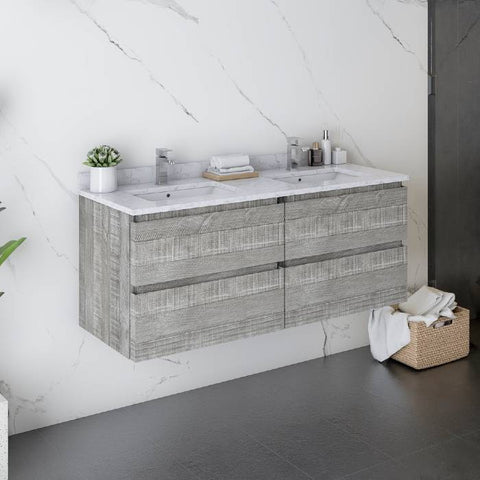 Image of Fresca Formosa 48" Ash Wall Hung Double Sink Modern Bathroom Vanity | FCB31-2424ASH-CWH-U FCB31-2424ASH-CWH-U