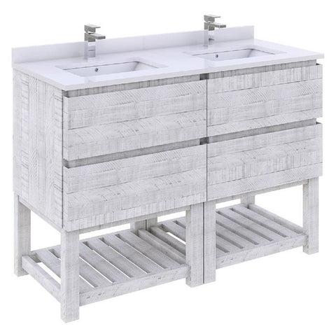 Image of Fresca Formosa 48" Rustic White Freestanding Open Bottom Double Sink Modern Bathroom Vanity | FCB31-2424RWH-FS-CWH-U