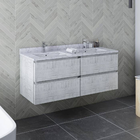 Image of Fresca Formosa 48" Rustic White Wall Hung Double Sink Modern Bathroom Vanity | FCB31-2424RWH-CWH-U FCB31-2424RWH-CWH-U