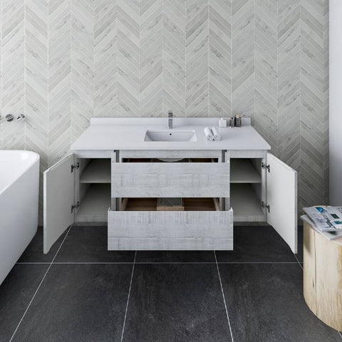 Image of Fresca Formosa 54" Rustic White Wall Hung Modern Bathroom Vanity | FCB31-123012RWH-CWH-U