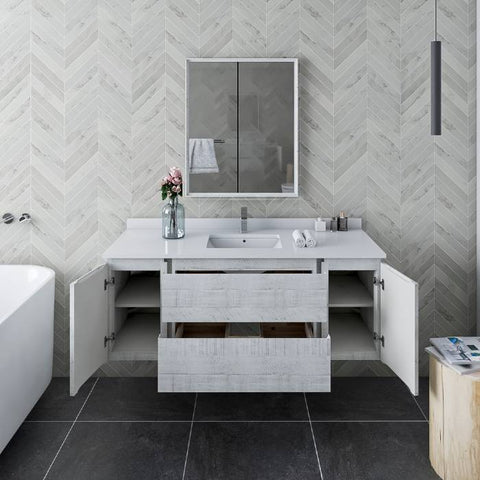Image of Fresca Formosa 54" Rustic White Wall Hung Modern Bathroom Vanity | FCB31-123012RWH-CWH-U