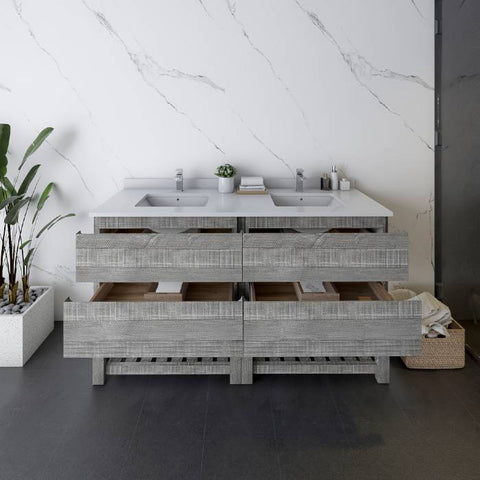 Image of Fresca Formosa 58" Ash Freestanding Open Bottom Double Sink Modern Bathroom Base Cabinet | FCB31-3030ASH-FS